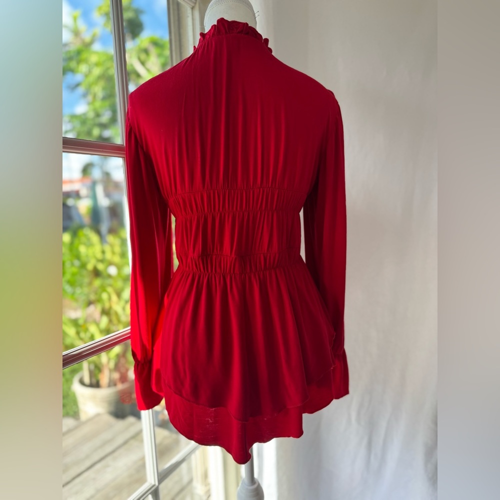 Red Ruffled Tunic Blouse - Picture 3 of 12